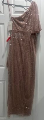 MAC DUGGAL 93662 Sz 6 SEQUINED FLUTTER SLEEVE ONE SHOULDER DRAPED mauve  GOWN - Image 6