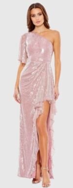 MAC DUGGAL 93662 Sz 6 SEQUINED FLUTTER SLEEVE ONE SHOULDER DRAPED mauve  GOWN