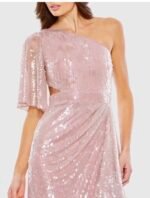 MAC DUGGAL 93662 Sz 6 SEQUINED FLUTTER SLEEVE ONE SHOULDER DRAPED mauve  GOWN - Image 3