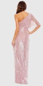 MAC DUGGAL 93662 Sz 6 SEQUINED FLUTTER SLEEVE ONE SHOULDER DRAPED mauve  GOWN - Image 4