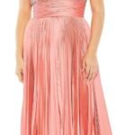 Mac Duggal 77006 Size 16 Coral  Flutter Sleeve Pleated V-Neck Gown