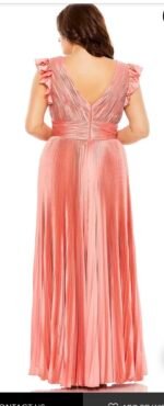 Mac Duggal 77006 Size 16 Coral  Flutter Sleeve Pleated V-Neck Gown - Image 3