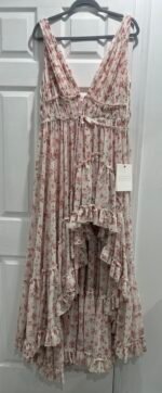 Mac Duggal 50659 Sz 12 Floral ChiffoHigh-Low Gown Pink Rose V-Neck Ruffle Dress - Image 4
