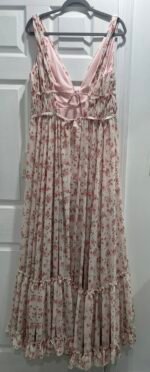 Mac Duggal 50659 Sz 12 Floral ChiffoHigh-Low Gown Pink Rose V-Neck Ruffle Dress - Image 5