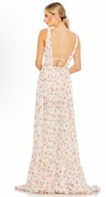 Mac Duggal 50659 Sz 12 Floral ChiffoHigh-Low Gown Pink Rose V-Neck Ruffle Dress - Image 3