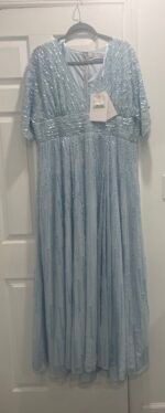 Mac Duggal 10807 Sz 14 Powder  Blue Sequin Beaded Dress - Image 6
