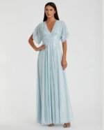 Mac Duggal 10807 Sz 14 Powder  Blue Sequin Beaded Dress