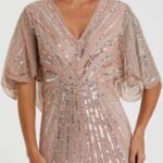 NWT Mac Duggal 93583 Sz 10 Vintage Rose Beaded Sequin Cape Sleeve Gown