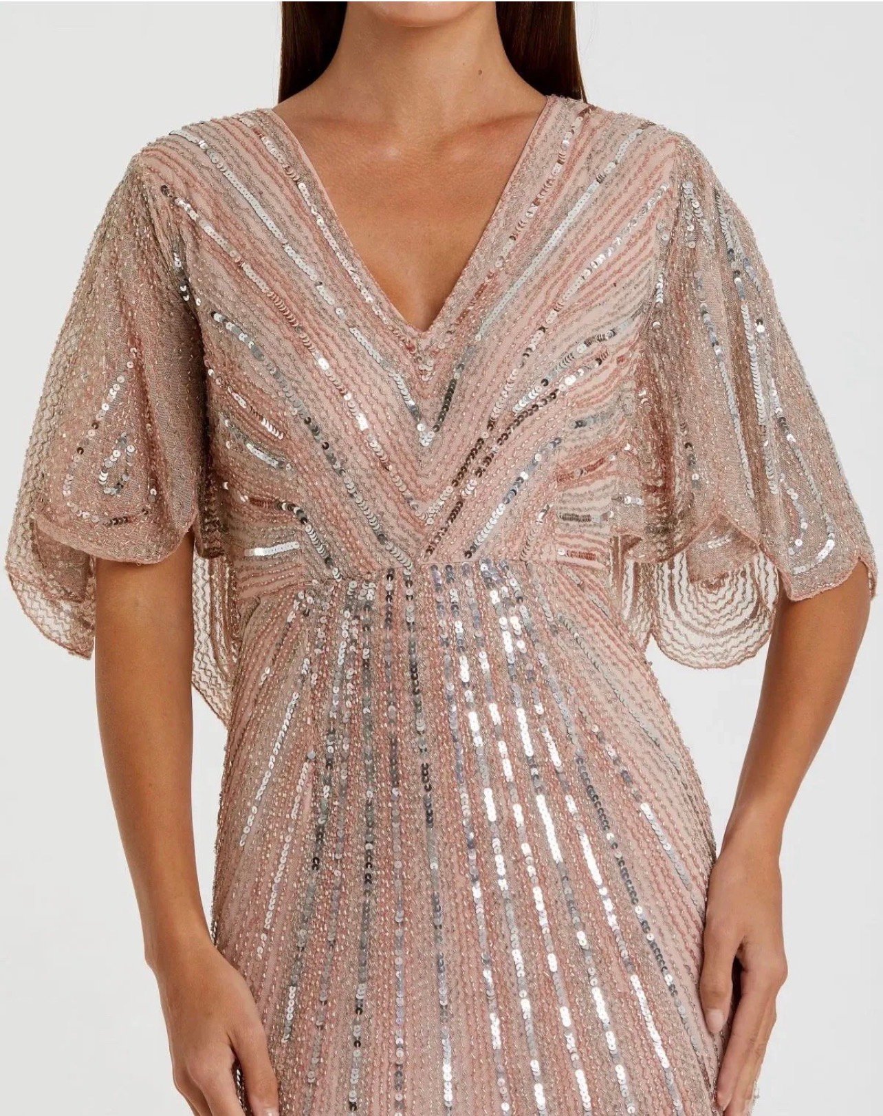 Screenshot NWT Mac Duggal 93583 Sz 10 Vintage Rose Beaded Sequin Cape Sleeve Gown - Image 1