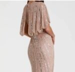 NWT Mac Duggal 93583 Sz 10 Vintage Rose Beaded Sequin Cape Sleeve Gown - Image 5