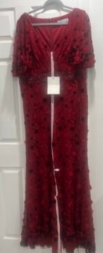 MAC DUGGAL 67712 Sz 18 EMBELLIHSED 3D FLORAL BURGUNDY FLUTTER SLEEVE GOWN - Image 5