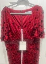 MAC DUGGAL 67712 Sz 18 EMBELLIHSED 3D FLORAL BURGUNDY FLUTTER SLEEVE GOWN - Image 6