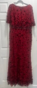 MAC DUGGAL 67712 Sz 18 EMBELLIHSED 3D FLORAL BURGUNDY FLUTTER SLEEVE GOWN - Image 7