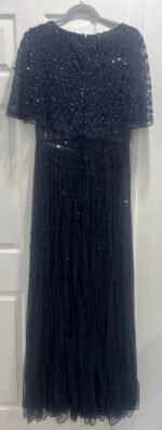 NWT Mac Duggal 93784‎ Sz 14 Cape Embellished V neck Column Gown Mid Blue - Image 8
