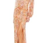 Mac Duggal 93547 Sz 18 Long Sleeve Bateau Neck Long Dress Apricot