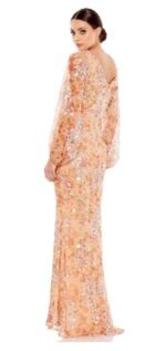 Mac Duggal 93547 Sz 18 Long Sleeve Bateau Neck Long Dress Apricot - Image 3
