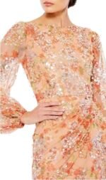 Mac Duggal 93547 Sz 18 Long Sleeve Bateau Neck Long Dress Apricot - Image 6