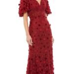 MAC DUGGAL 67712 Sz 18 EMBELLIHSED 3D FLORAL BURGUNDY FLUTTER SLEEVE GOWN