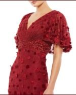 MAC DUGGAL 67712 Sz 18 EMBELLIHSED 3D FLORAL BURGUNDY FLUTTER SLEEVE GOWN - Image 3