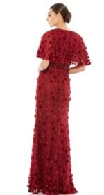 MAC DUGGAL 67712 Sz 18 EMBELLIHSED 3D FLORAL BURGUNDY FLUTTER SLEEVE GOWN - Image 4