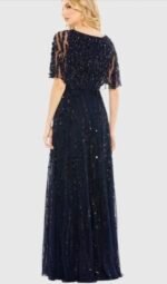 Mac Duggal 93784 Sz 18 Midnight Sequin Mesh Flutter Sleeve Gown - Image 3