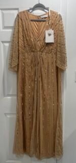 Mac Duggal 93841 Sz 18 Beaded Striping Kimono Sleeve Gown In Taupe/beige - Image 4