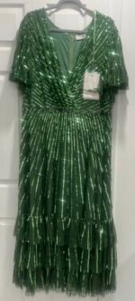 Mac Duggal 5785  Sz 24 W Sequin Faux Wrap Flutter Sleeve Ruffle Dress - Image 5