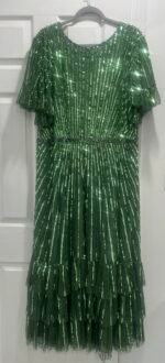 Mac Duggal 5785  Sz 24 W Sequin Faux Wrap Flutter Sleeve Ruffle Dress - Image 6