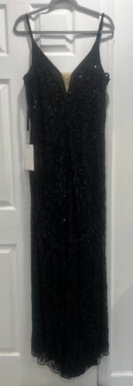Mac Duggal 5107 Sz 12 Plunging V Neck Embellished Leaf Gown Black - Image 7