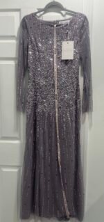 Mac Duggal 9226 Sz 6 High Neck Sequin Embellished Long Sleeve Gown Violet - Image 5