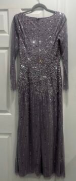 Mac Duggal 9226 Sz 6 High Neck Sequin Embellished Long Sleeve Gown Violet - Image 6