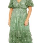 Mac Duggal 5785  Sz 24 W Sequin Faux Wrap Flutter Sleeve Ruffle Dress