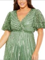 Mac Duggal 5785  Sz 24 W Sequin Faux Wrap Flutter Sleeve Ruffle Dress - Image 4