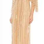 Mac Duggal 93841 Sz 18 Beaded Striping Kimono Sleeve Gown In Taupe/beige
