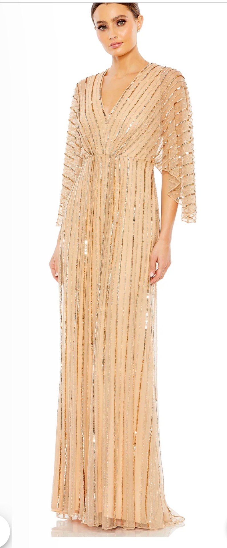 Screenshot Mac Duggal 93841 Sz 18 Beaded Striping Kimono Sleeve Gown In Taupe/beige - Image 1