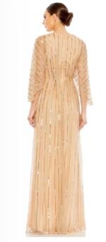 Mac Duggal 93841 Sz 18 Beaded Striping Kimono Sleeve Gown In Taupe/beige - Image 3