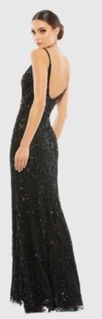 Mac Duggal 5107 Sz 12 Plunging V Neck Embellished Leaf Gown Black - Image 3
