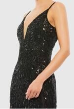 Mac Duggal 5107 Sz 12 Plunging V Neck Embellished Leaf Gown Black - Image 4