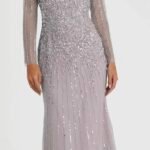 Mac Duggal 9226 Sz 6 High Neck Sequin Embellished Long Sleeve Gown Violet