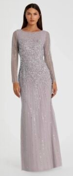 Mac Duggal 9226 Sz 6 High Neck Sequin Embellished Long Sleeve Gown Violet