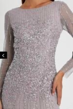 Mac Duggal 9226 Sz 6 High Neck Sequin Embellished Long Sleeve Gown Violet - Image 4