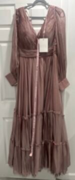 Mac Duggal 678641 Sz 16 Mocha Faux  Wrap Long Sleeve Tiered Gown - Image 3