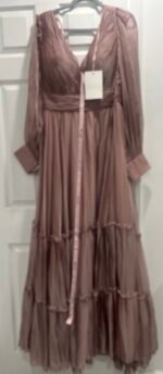 Mac Duggal 678641 Sz 16 Mocha Faux  Wrap Long Sleeve Tiered Gown - Image 4