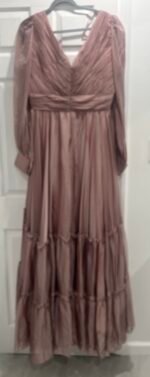 Mac Duggal 678641 Sz 18 Mocha Faux  Wrap Long Sleeve Tiered Gown - Image 6