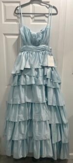 Mac duggal 67970 Sz 10 Satin Powder blue tiered gown - Image 5