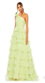 Mac Duggal 67979 Sz 12 One Shoulder Tiered Skirt Chiffon Dress