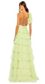 Mac Duggal 67979 Sz 12 One Shoulder Tiered Skirt Chiffon Dress - Image 3