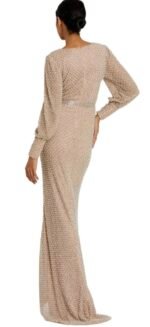 NWT Mac Duggal 10062 Sz 8 Wrap Over Bishop Sleeve Gown With Pearl Beading - Image 4