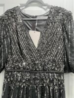 Mac Duggal 5995 Sz 12 Pewter Sequined Embellished Puff Sleeve Cocktail Dress - Image 5