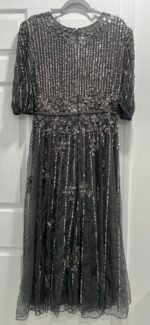 Mac Duggal 5995 Sz 12 Pewter Sequined Embellished Puff Sleeve Cocktail Dress - Image 6